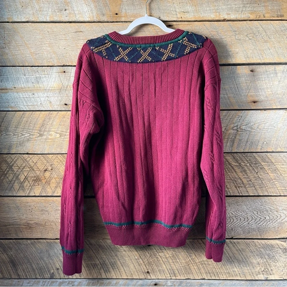 Vintage Gant Hand Framed Maroon Cable Knit V-Neck Sweater Size Medium Adult 90s